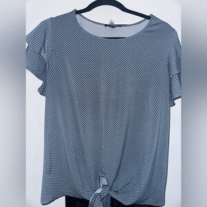 Adrianna Papell Blue Polka Dot Tie Front Blouse